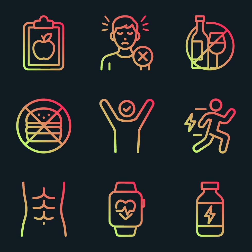 Fitness journey iconography with gradient hues. Icon symbol illustration vector