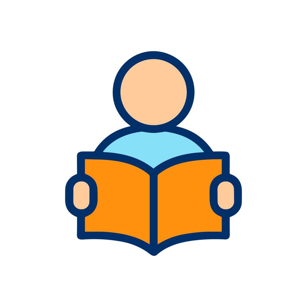 Reader absorbed in literary exploration. Icon symbol illustration vector