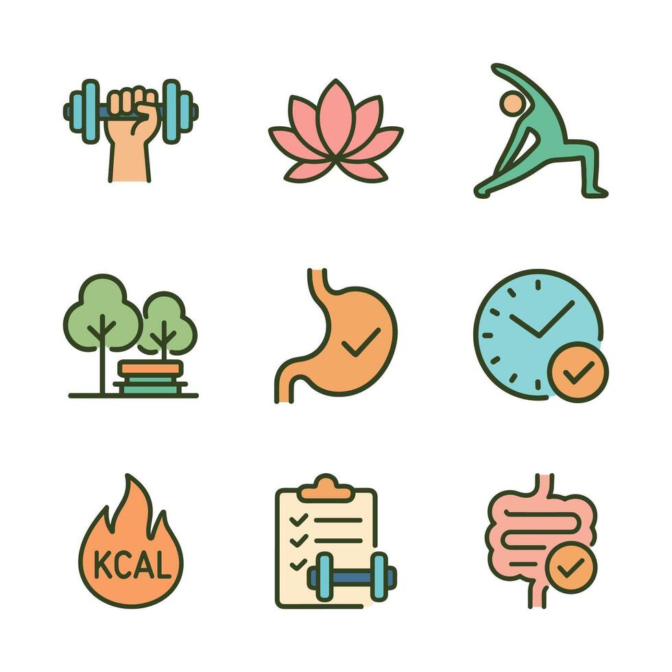 Wellness Pictograms Mind Body and Diet. Icon symbol illustration vector