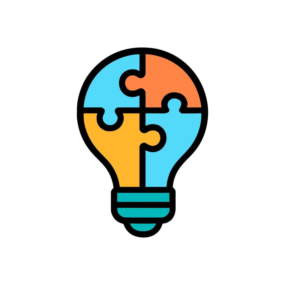 Puzzle pieces form lightbulb idea. Icon symbol illustration vector