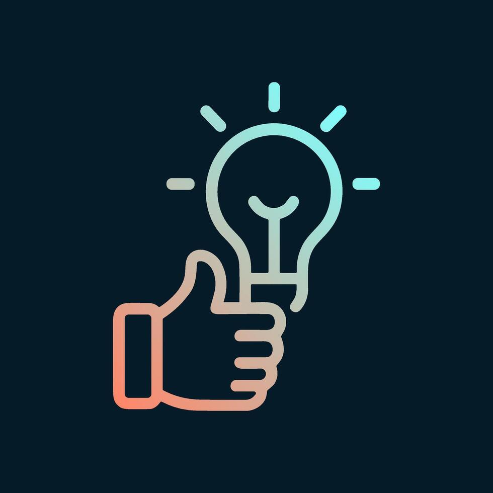 Bright Idea A hand holds a glowing bulb. Icon symbol illustration vector