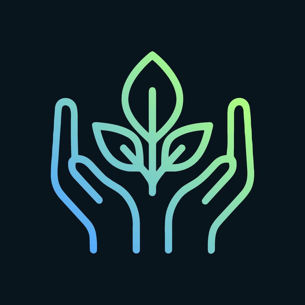 Nurturing Nature Hands gently cradle plant. Icon symbol illustration vector