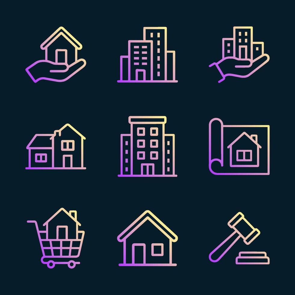 Real estate concept with buildings and houses. Icon symbol illustration vector
