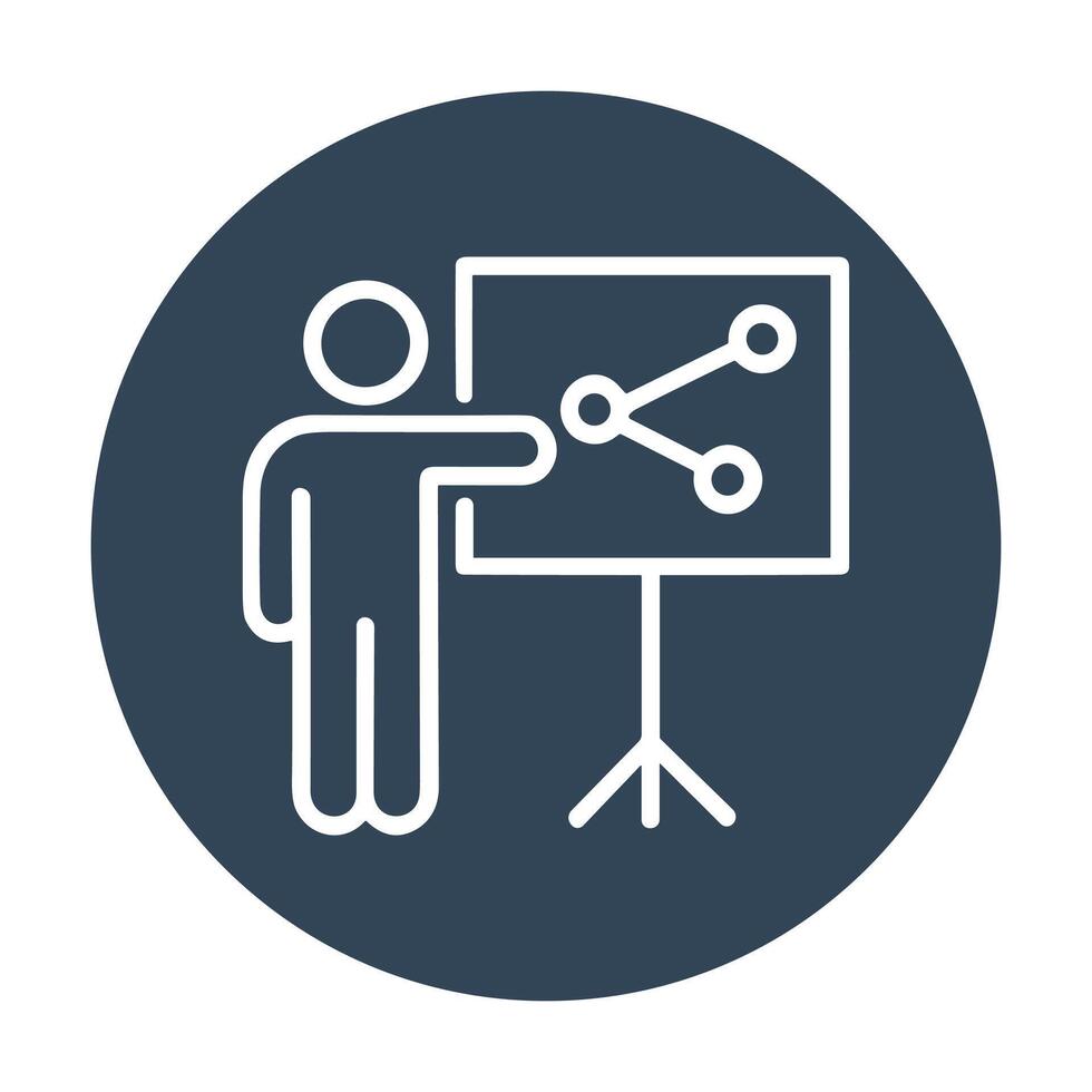 Presenter sharing graph ideas dark theme. Icon symbol illustration vector