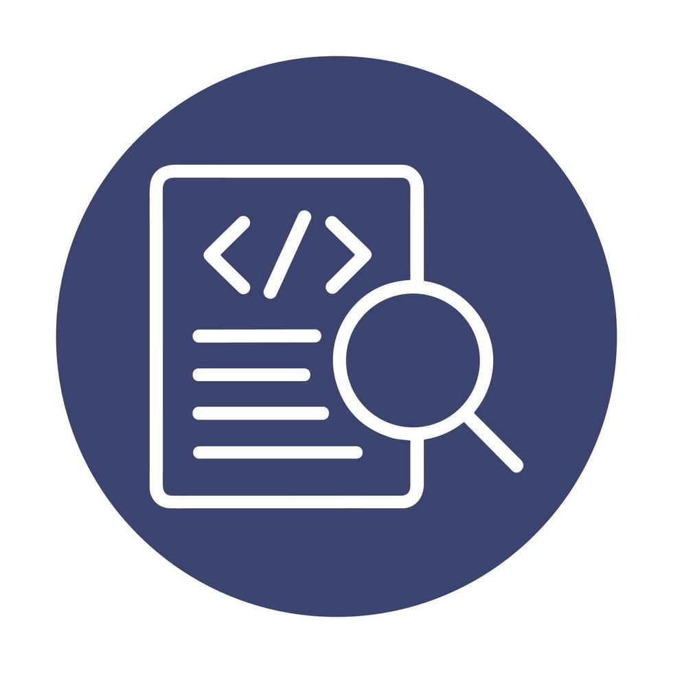 Examining web code with magnifying glass. Icon symbol illustration vector