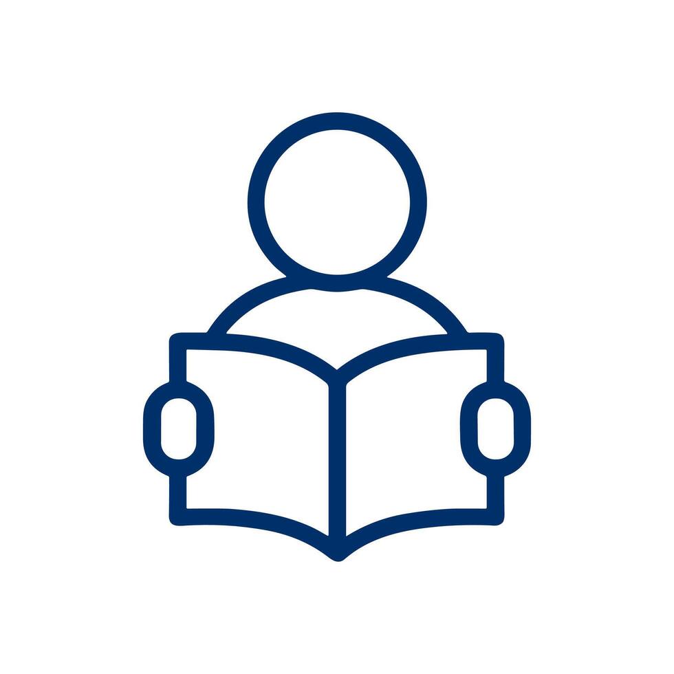 Reader engrossed in books narrative. Icon symbol illustration vector