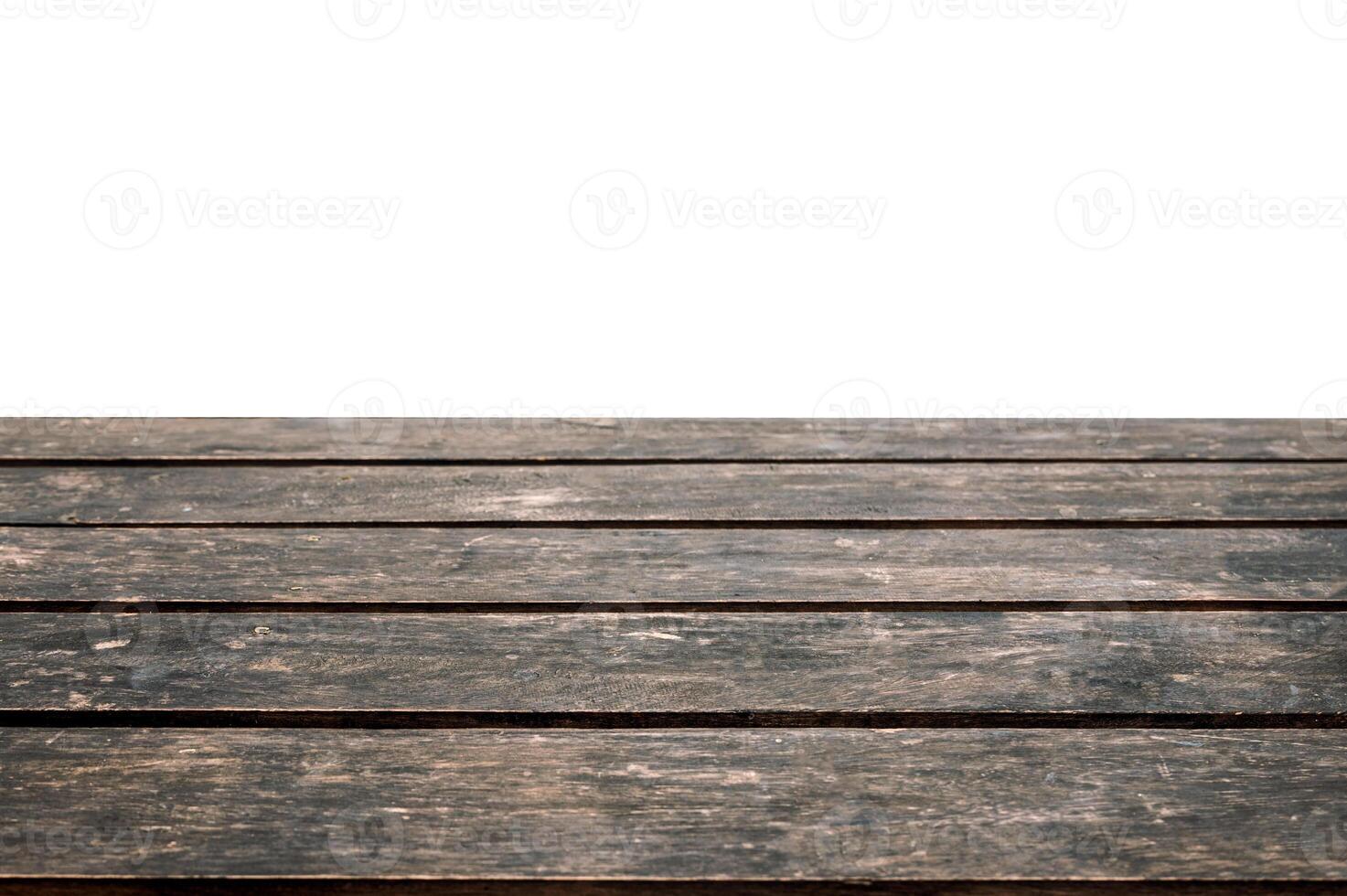Empty dark hardwood table top on white background photo
