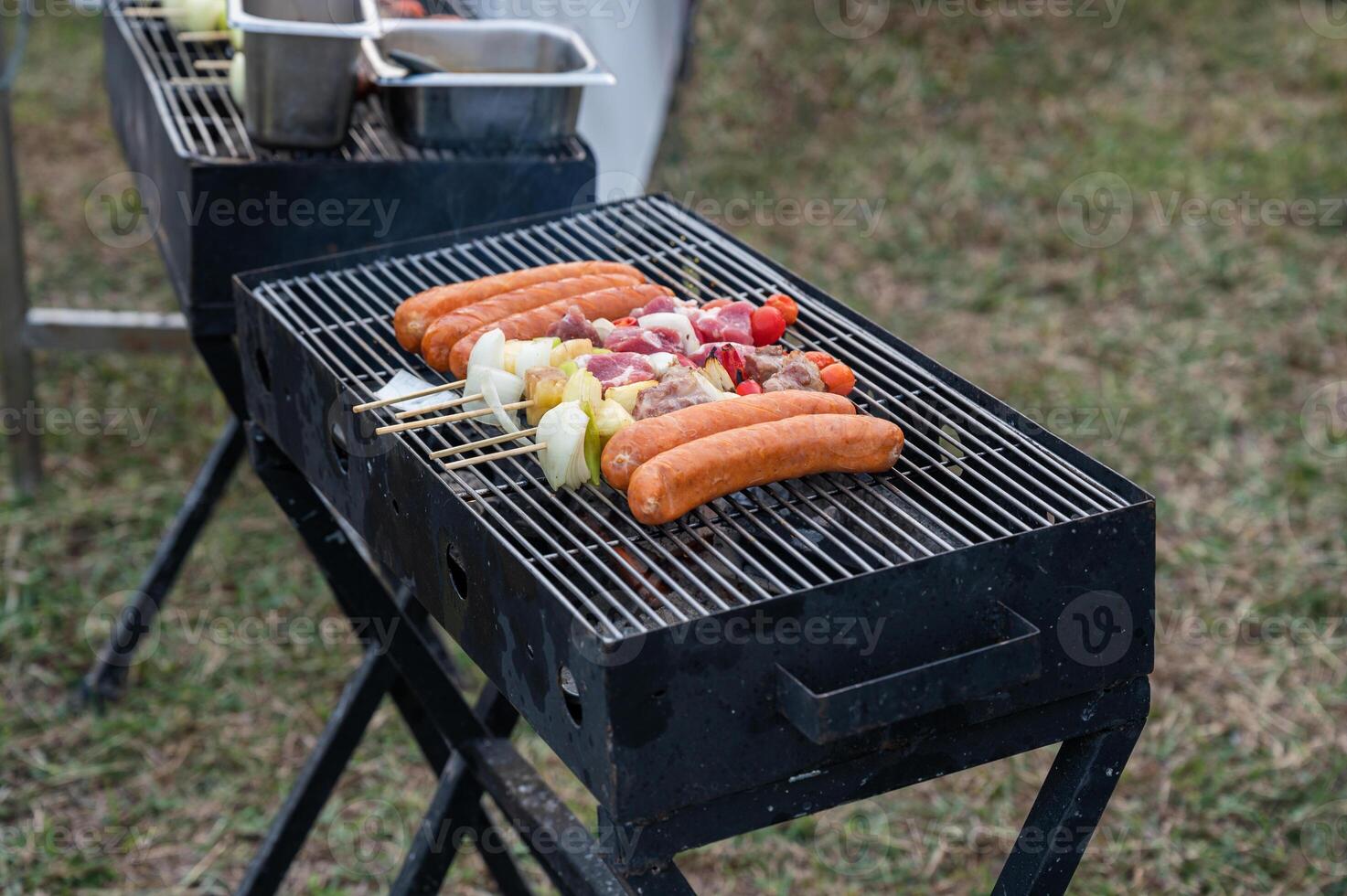 Sausage with pork BBQ grilling on stove barbecue photo