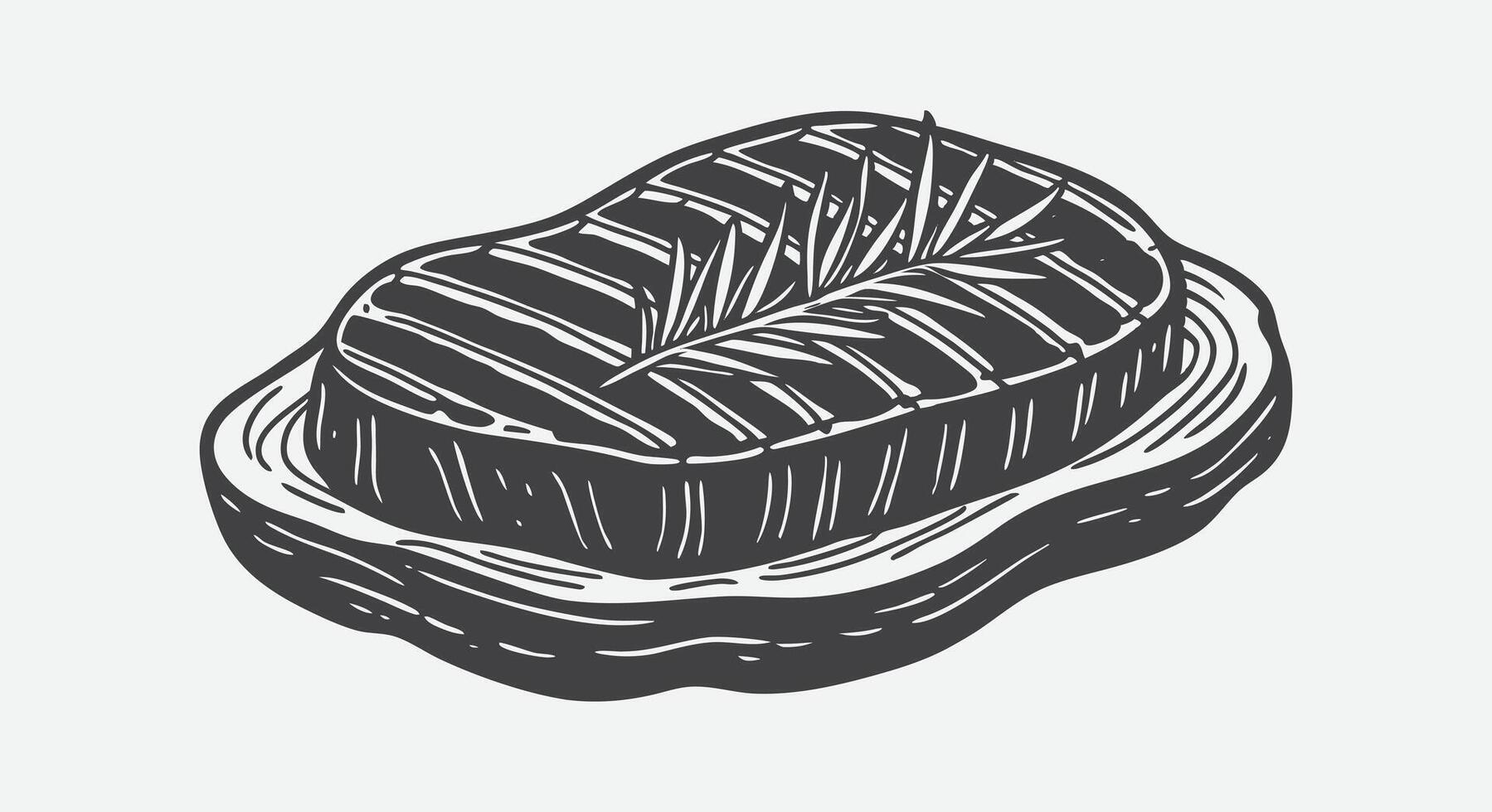 Grilled Steak Garnished With Rosemary Herbs Delicious Juicy Beef Silhouette Illustration Perfect For Cooking Design vector