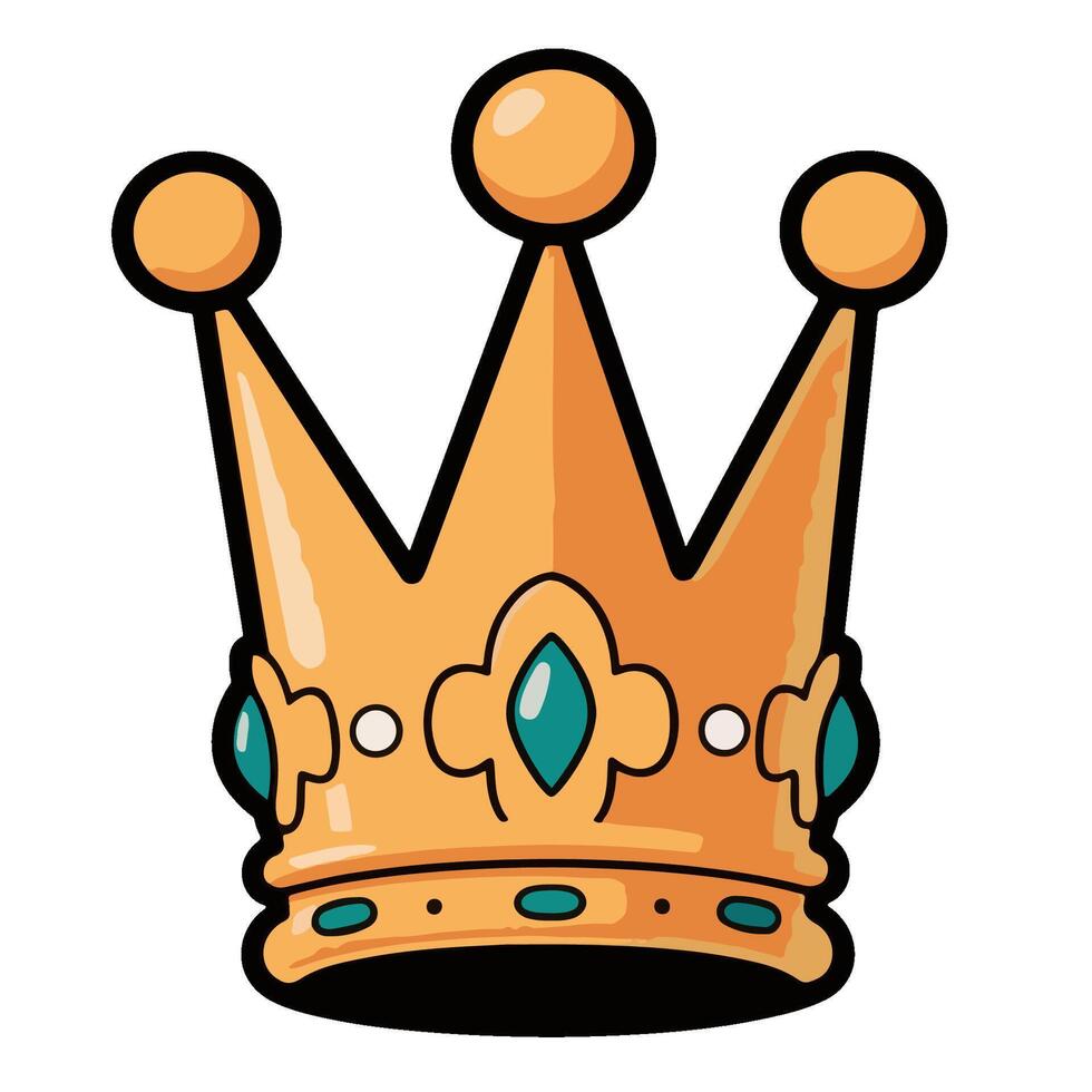 Cartoon Golden Crown with Teal Gems and Ornate Details. vector