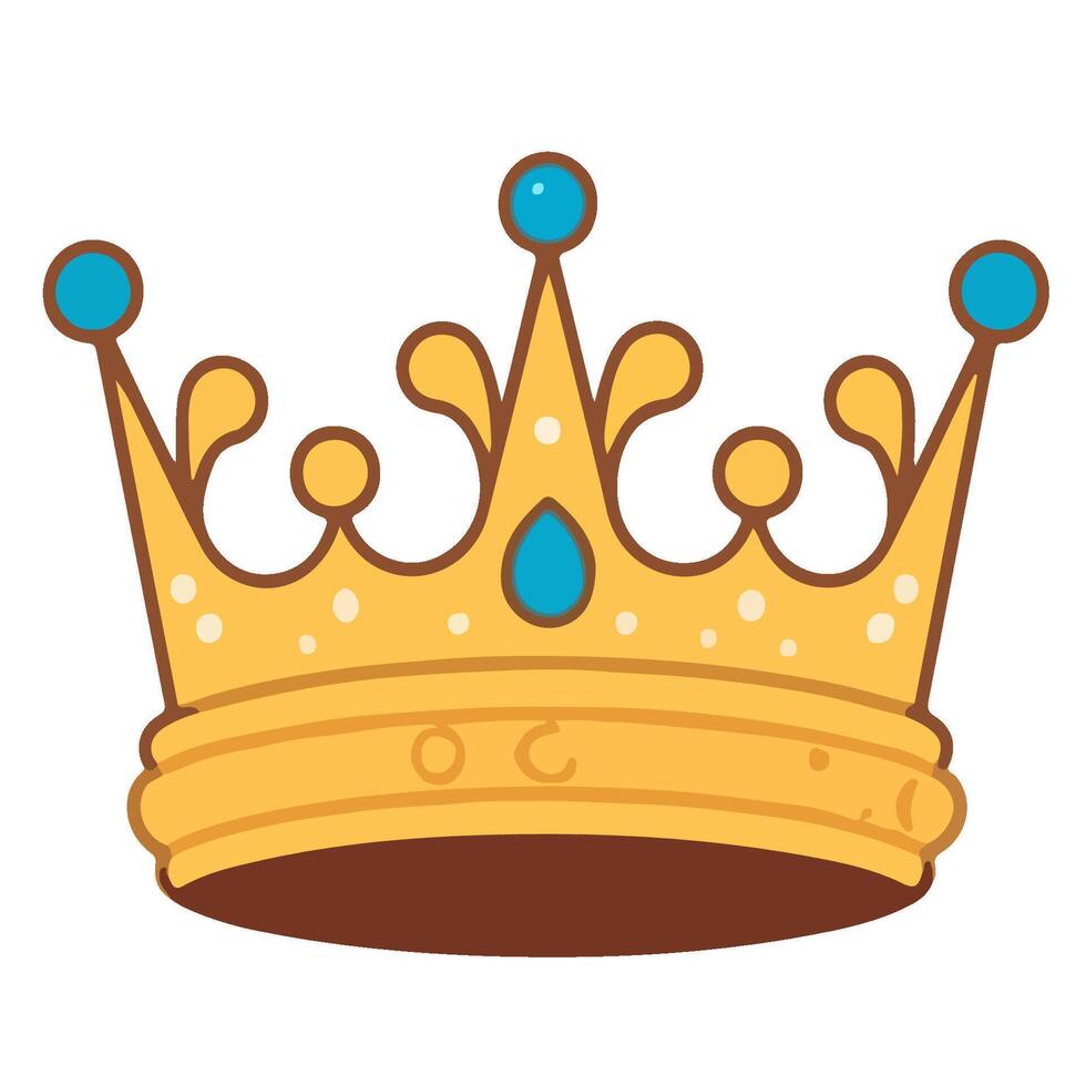 Golden Cartoon Crown with Teal Gems and Brown Base. vector