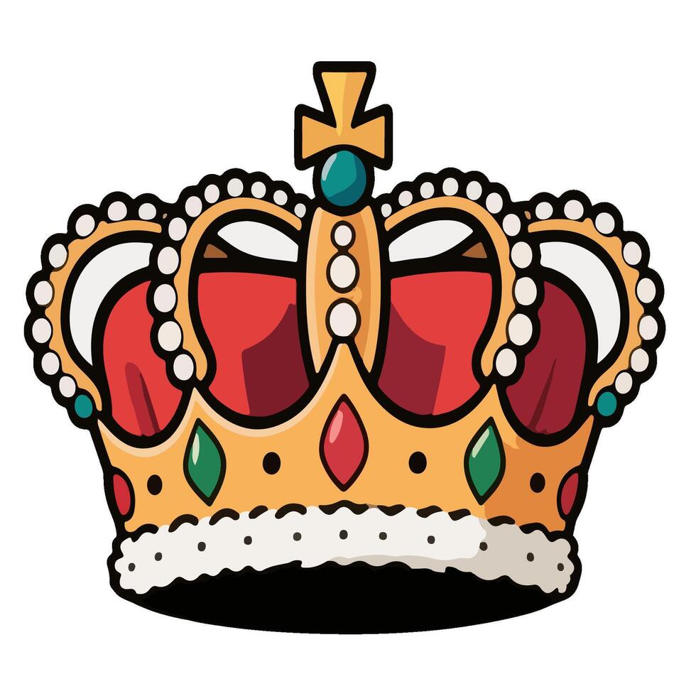 Ornate Royal Crown with Jewels Cross and Detailed Gold Design. vector