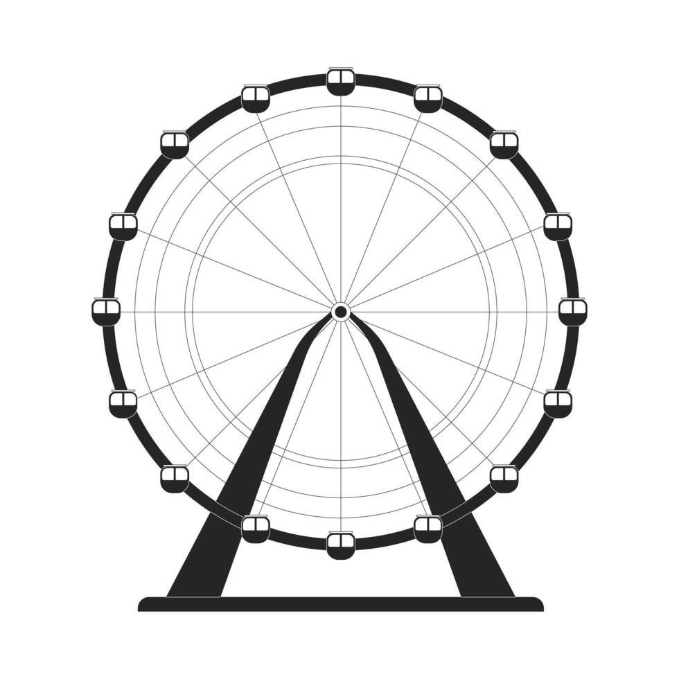 Ferris wheel amusement park 2D line object. Observation wheel attraction. Carnival ride. Festival circular rotating structure isolated clipart ink outline item. Monochrome spot illustration vector