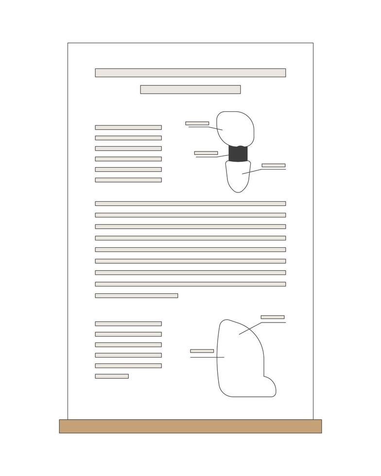 Science poster presentation with diagrams and text blocks 2D cartoon object. Informative research paper. Engineering learning material isolated element flat clip art on white. Spot illustration vector