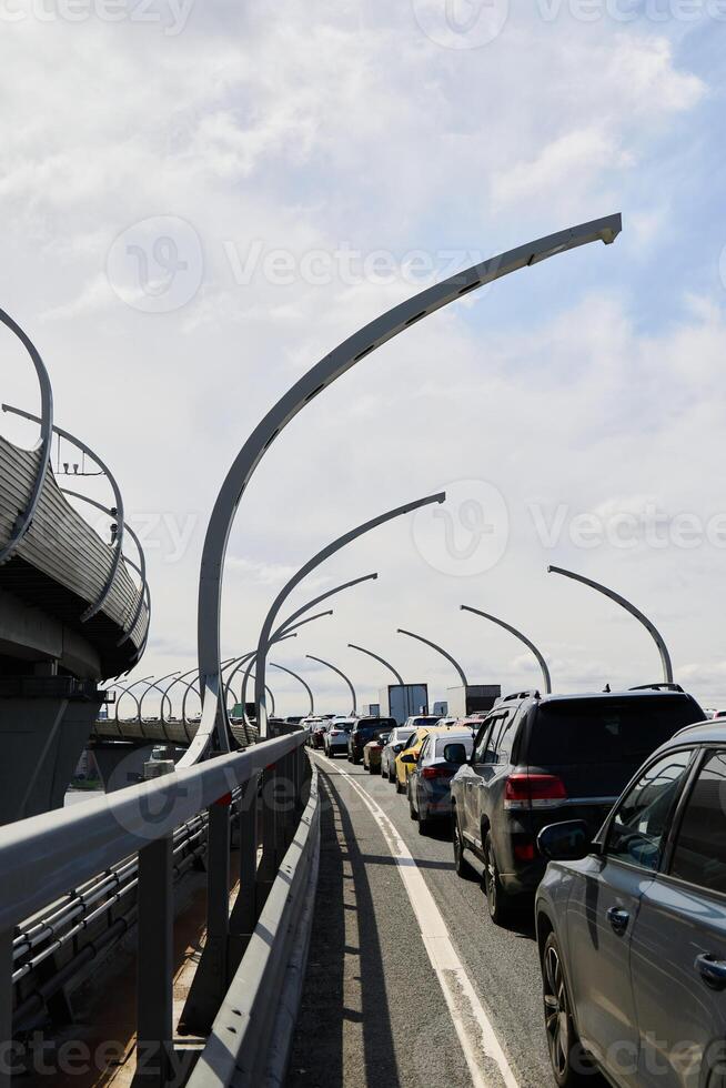 A Traffic Jam on a Futuristic Bridge, showcasing modern urban infrastructure and transport photo