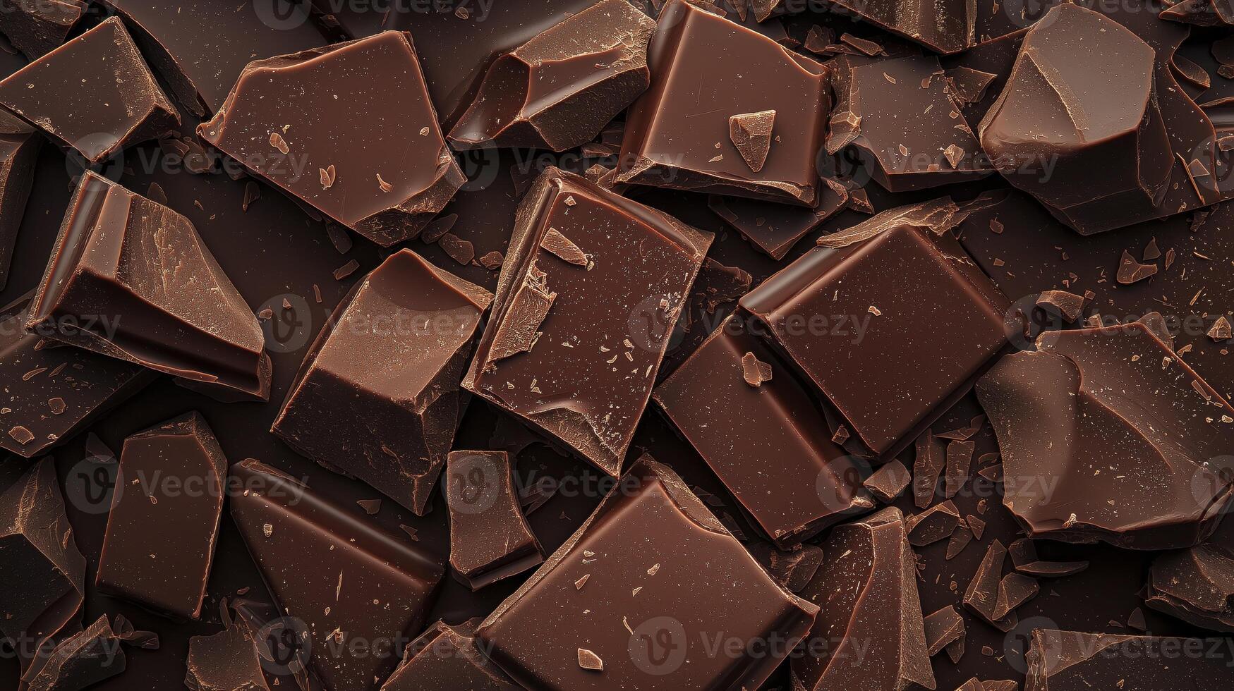 Broken chocolate bar pieces, top view pattern photo