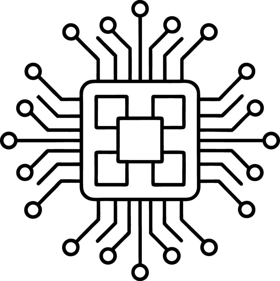 Microchip Circuit Board Diagram Black and White Technology Icon Graphic Illustration vector