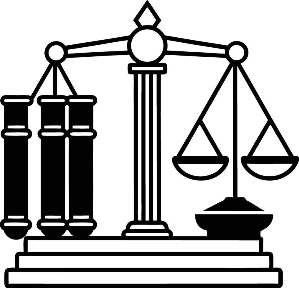 Black Silhouette Illustration Legal Scales Courthouse Pill Three Cylinders Balance Justice Symbol vector