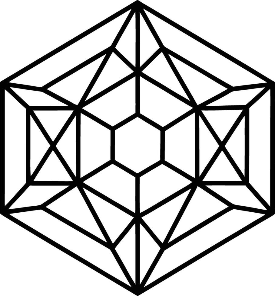Abstract Black Geometric Line Art Hexagonal Crystal Structure Mineral Design vector