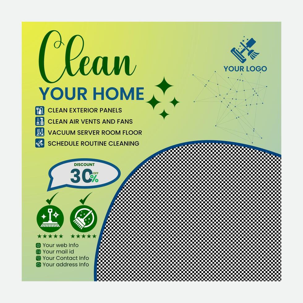 Trending home cleaning services social media post design. Cleaning service social media template design. Editable social media post design vector