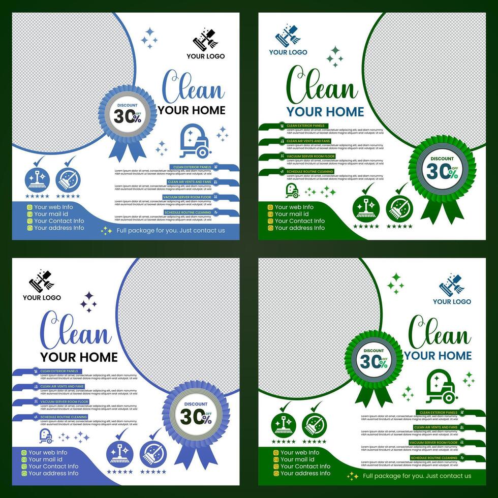 Home cleaning services social media post design. Cleaning service social media template design. vector
