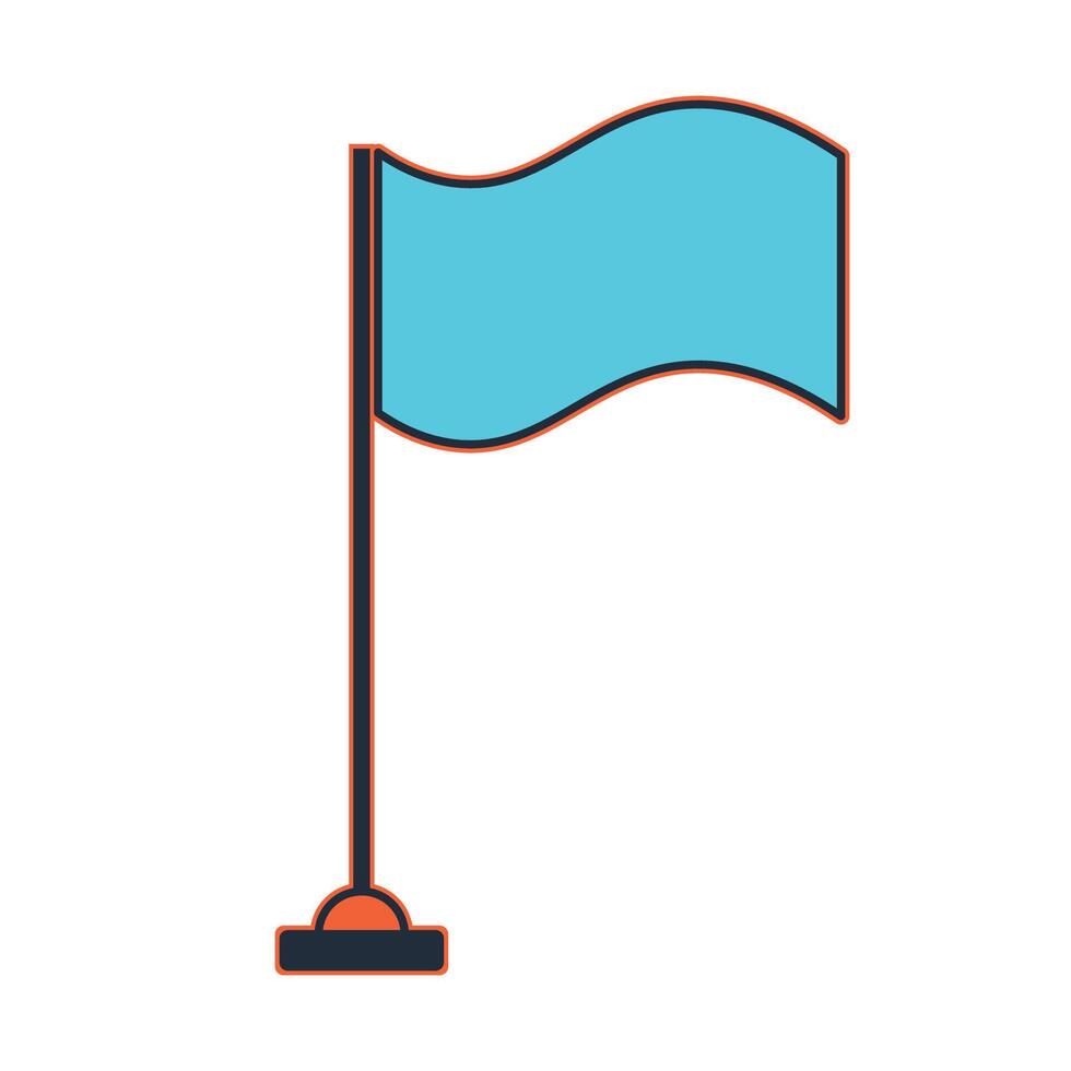 A blue flag with a red stripe on it is drawn in a cartoon style vector