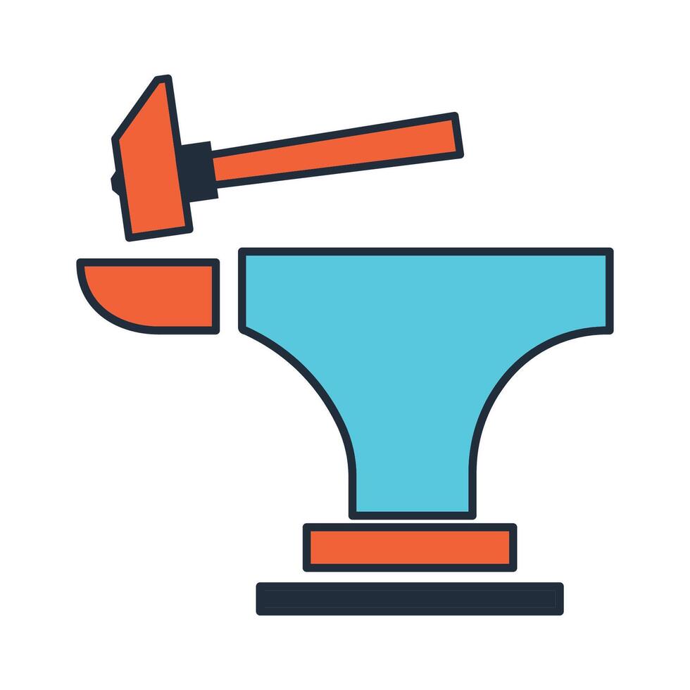 A hammer and anvil are shown in a blue and orange color scheme vector