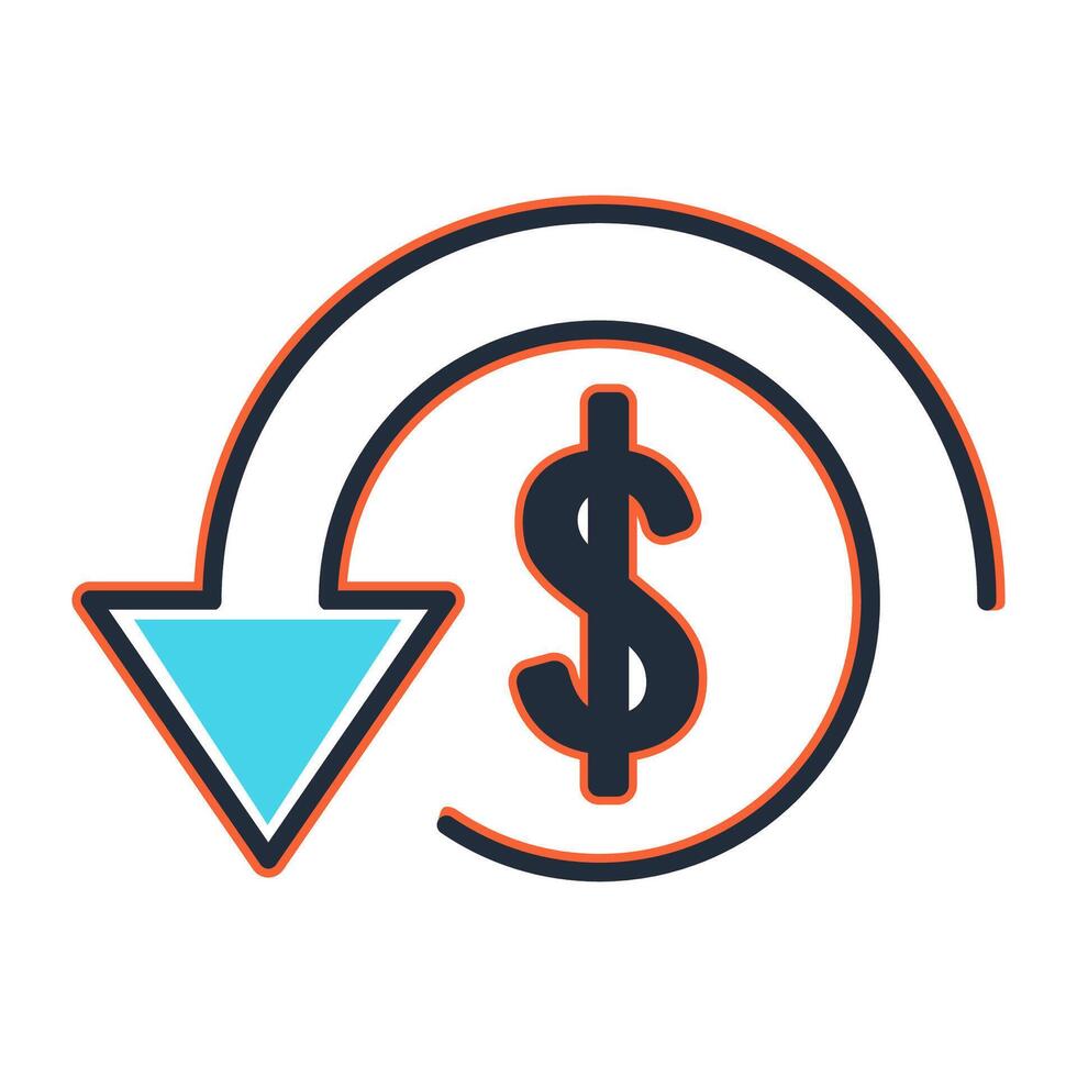 A downward arrow with a dollar sign in the middle vector