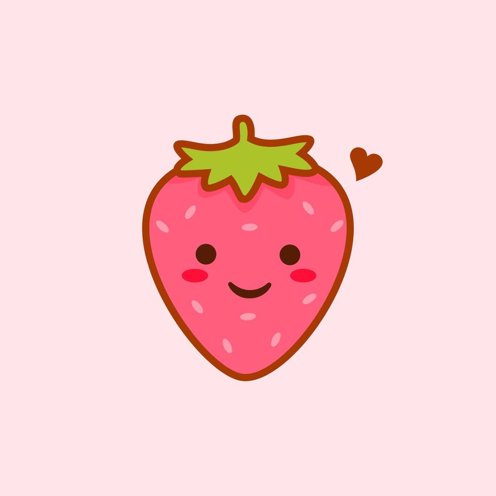Cute strawberry illustration. Fruit cartoon character smiling face vector