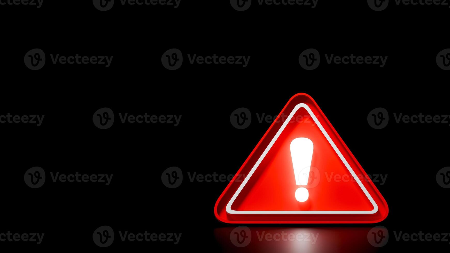 3D Red triangle warning sign symbol on black background. Emergency alert, and caution. Illustration with copy space photo