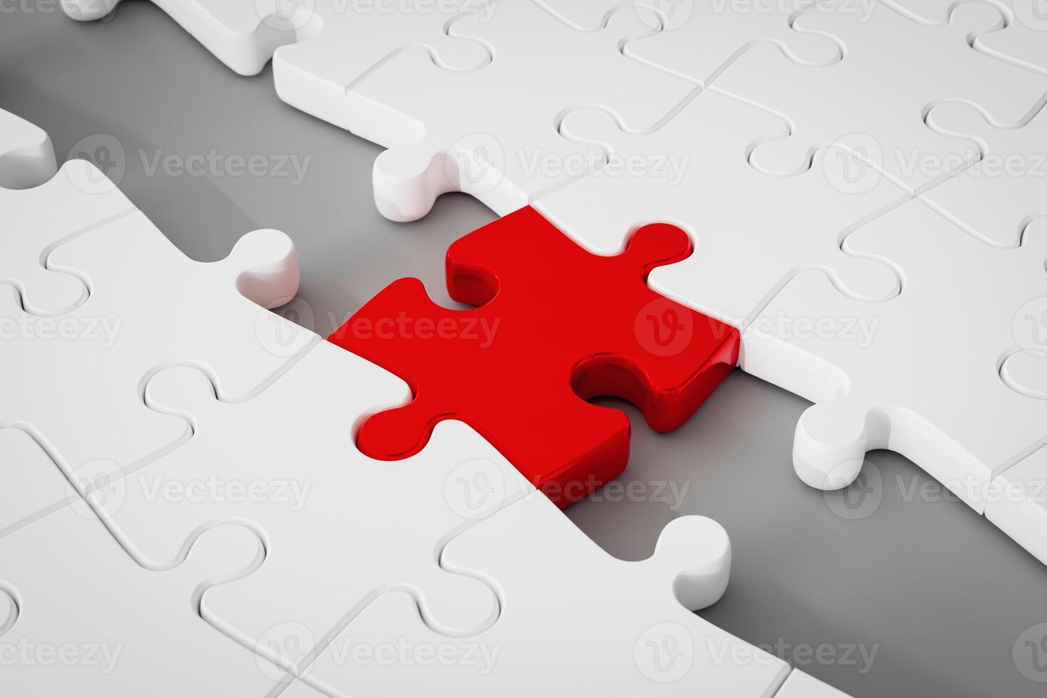 Red puzzle connecting the white puzzle. Concept of Solution, and perfect completion of pieces. photo
