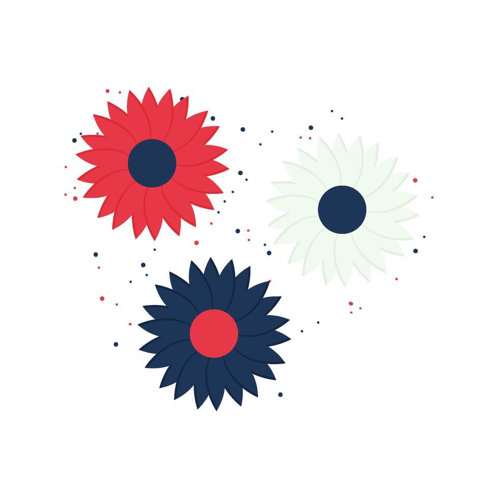 Patriotic Red White and Navy Floral Trio with Stars and Confetti for Independence Day Celebration vector