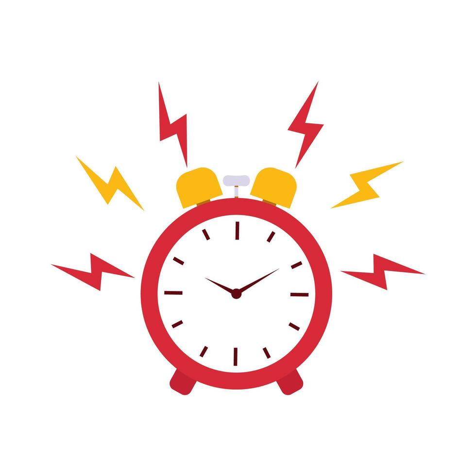 Red Alarm Clock with Yellow Bells and Red and Yellow Sound Waves Ringing vector