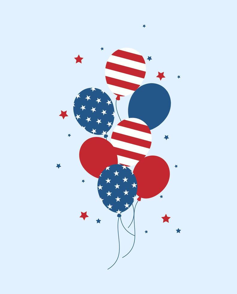 Festive Red White and Blue Patriotic Balloon Bouquet with Stars and Stripes for Independence Day Celebrations vector