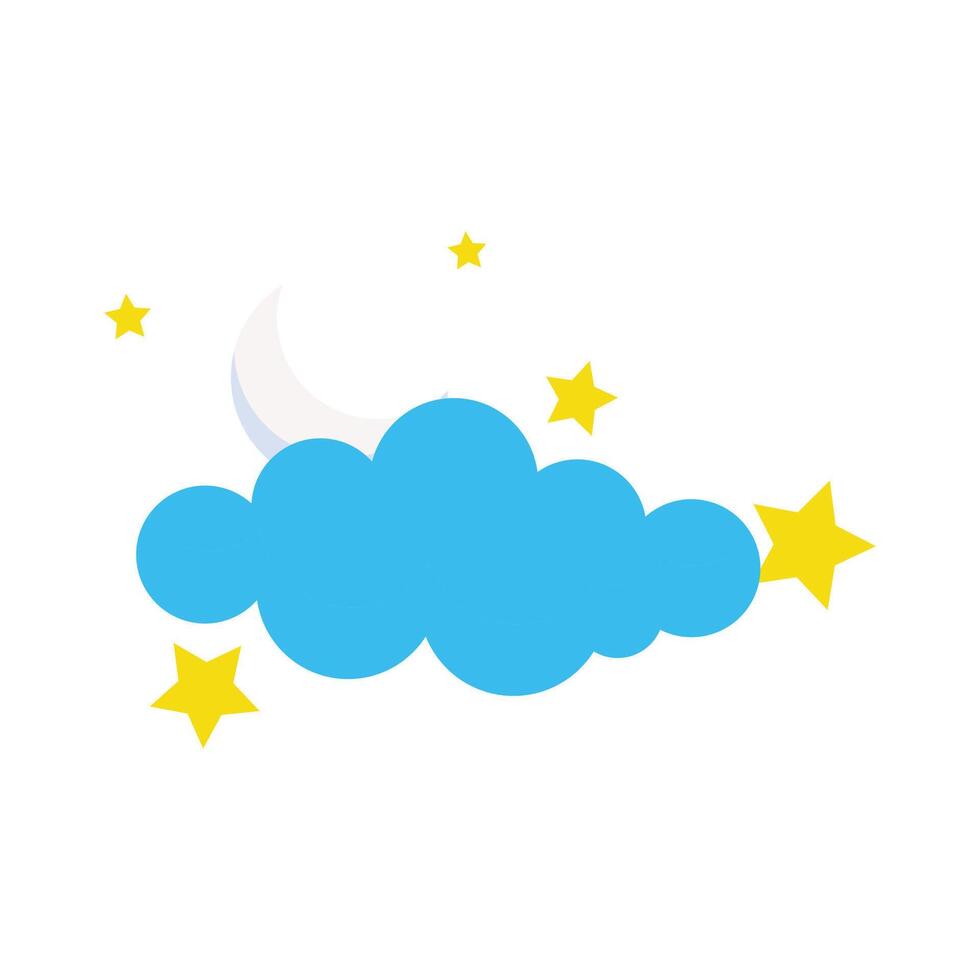 Blue Cloud with White Crescent Moon and Yellow Stars for Night Sky vector