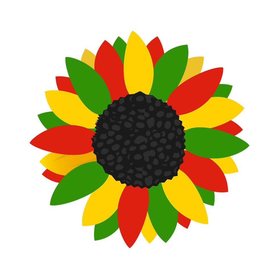 Red Yellow Green and Black Sunflower Bloom Celebrating Black History Month and Juneteenth vector