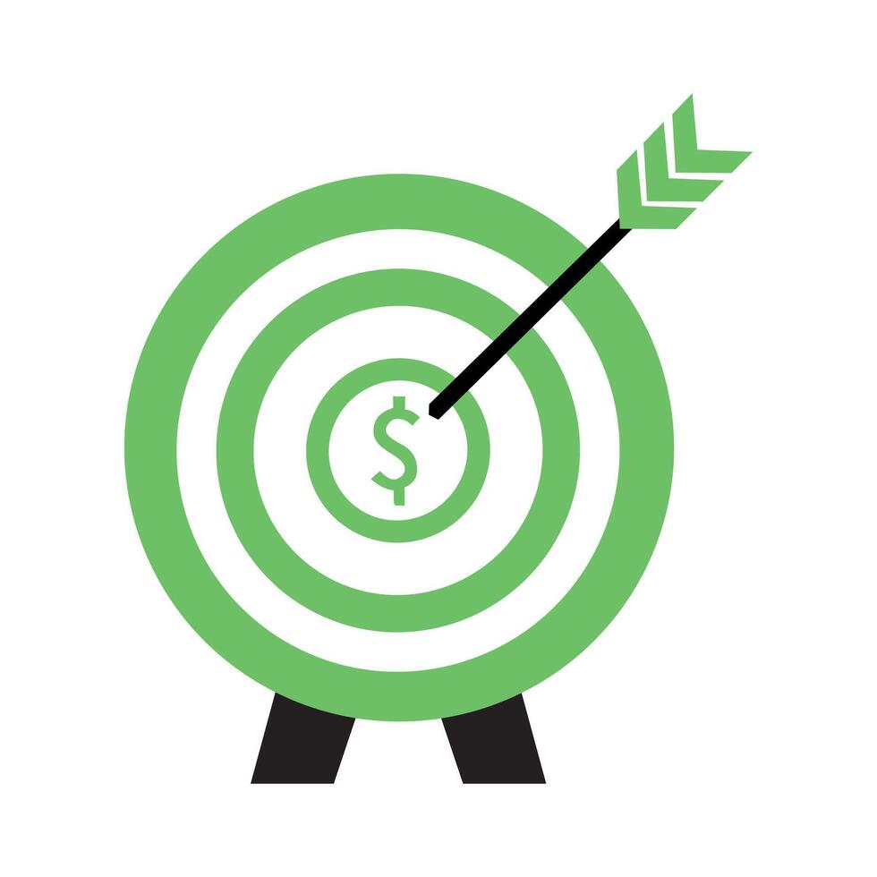 Green and White Target with Black Arrow Hitting Dollar Sign vector