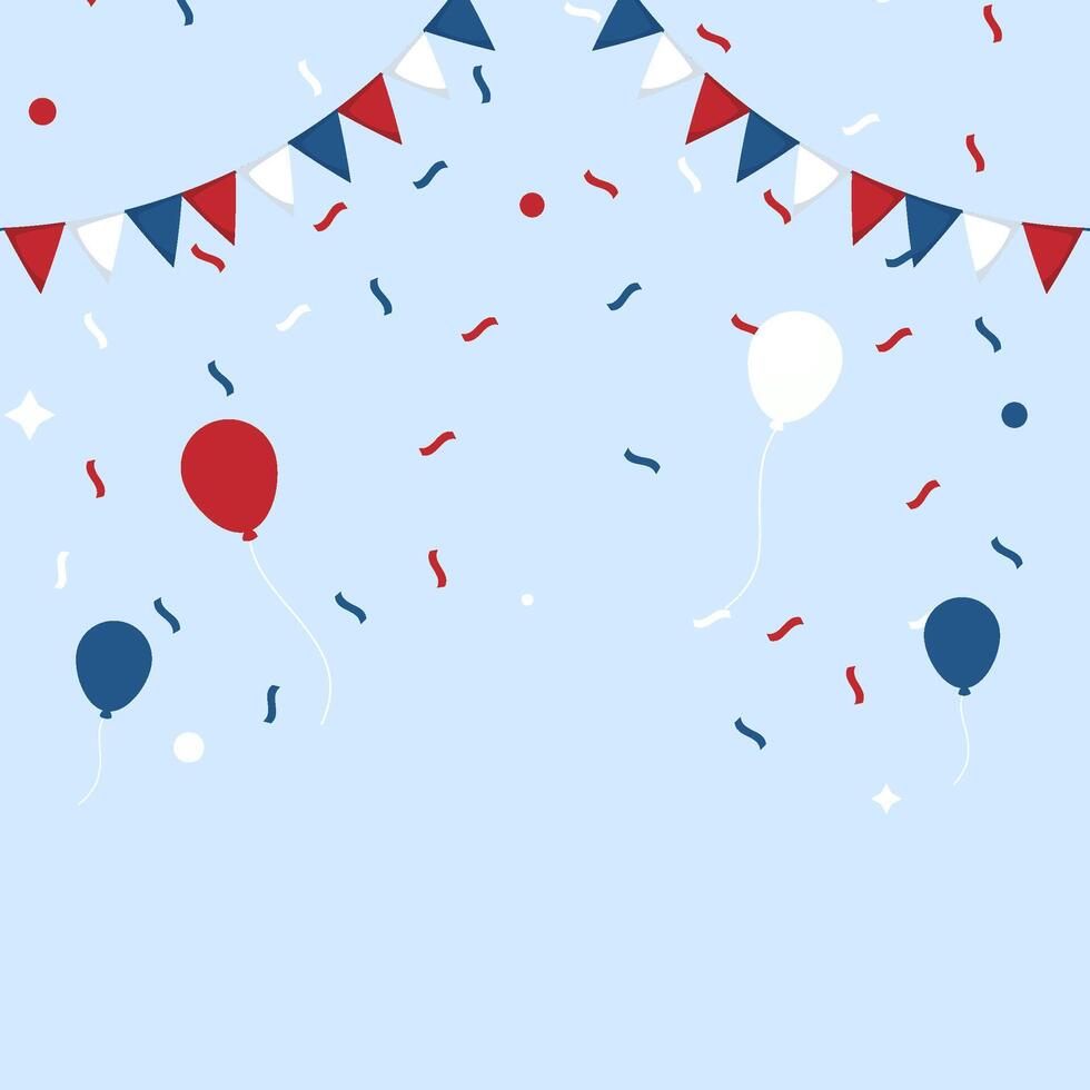Patriotic Red White and Blue Bunting Flags Balloons and Confetti for Independence Day Celebration vector