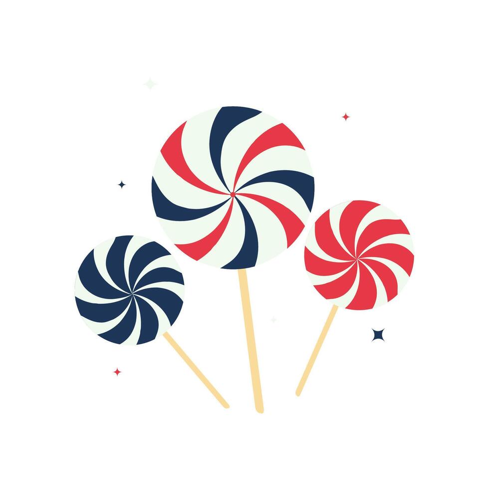 Festive Red White and Blue Swirl Lollipop Trio for Patriotic Fourth of July Celebration vector