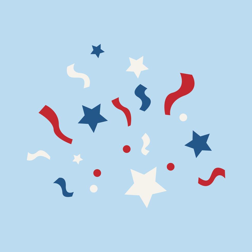 Red White and Blue Star Confetti and Streamers Celebrating Independence Day Festivities vector
