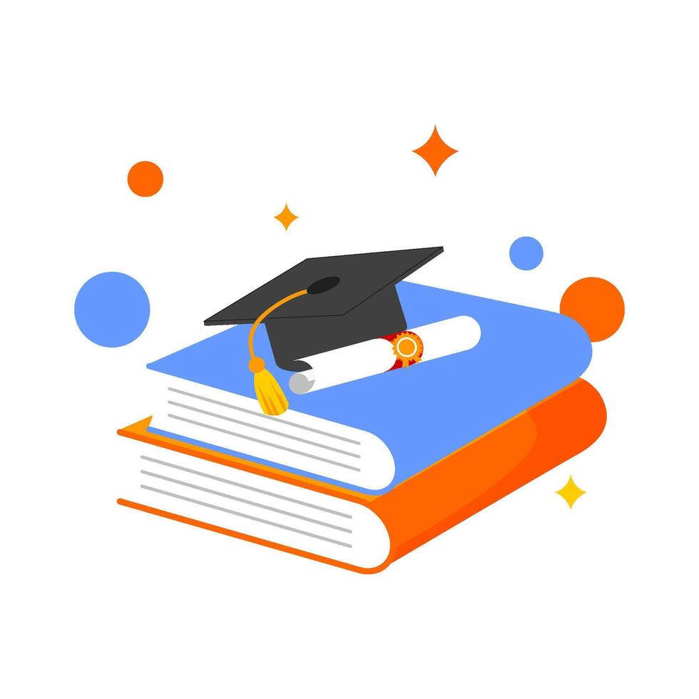 graduation cap on books vector