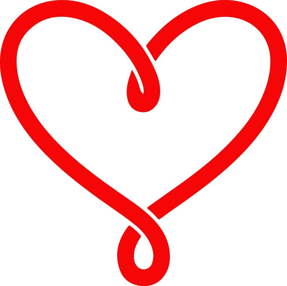 Flat Style Bright Red Continuous-Line Heart Outline with Teardrop Knot Loop on White Background vector