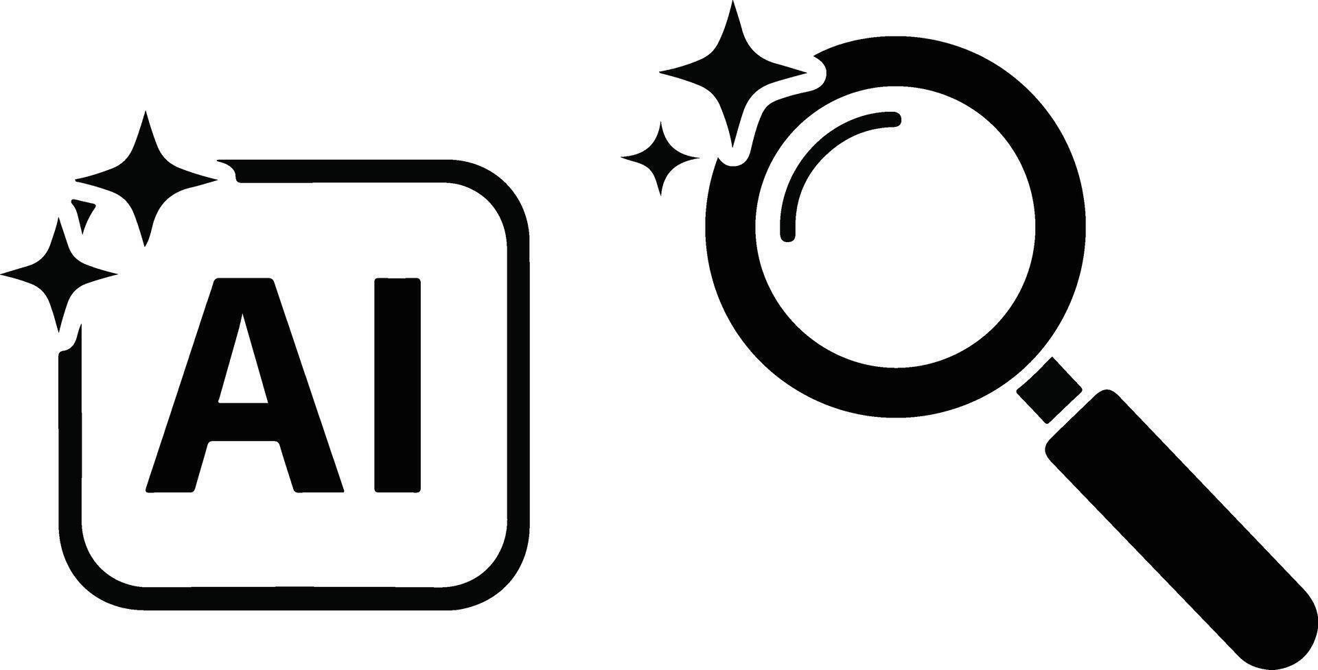 Magnifying Glass and AI Icon with Sparkle Effect vector