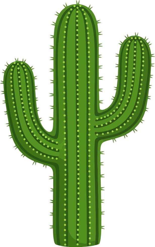 Stylized Green Saguaro Cactus with Textured Vertical Ribs and Rounded Arms in Flat Simple Illustration vector