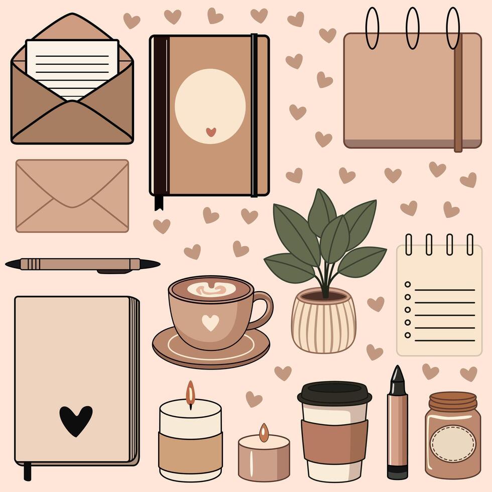 Illustration of cozy desk accessories vector
