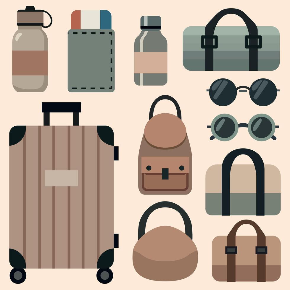 Travel accessories and bags collection vector