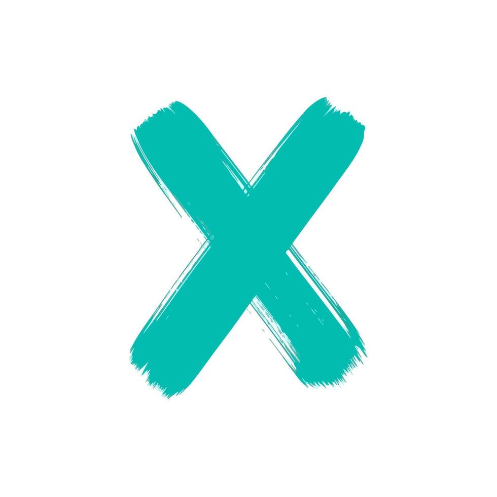 Hand Painted Turquoise Brushstroke X Mark with Textured Strokes on White Background vector