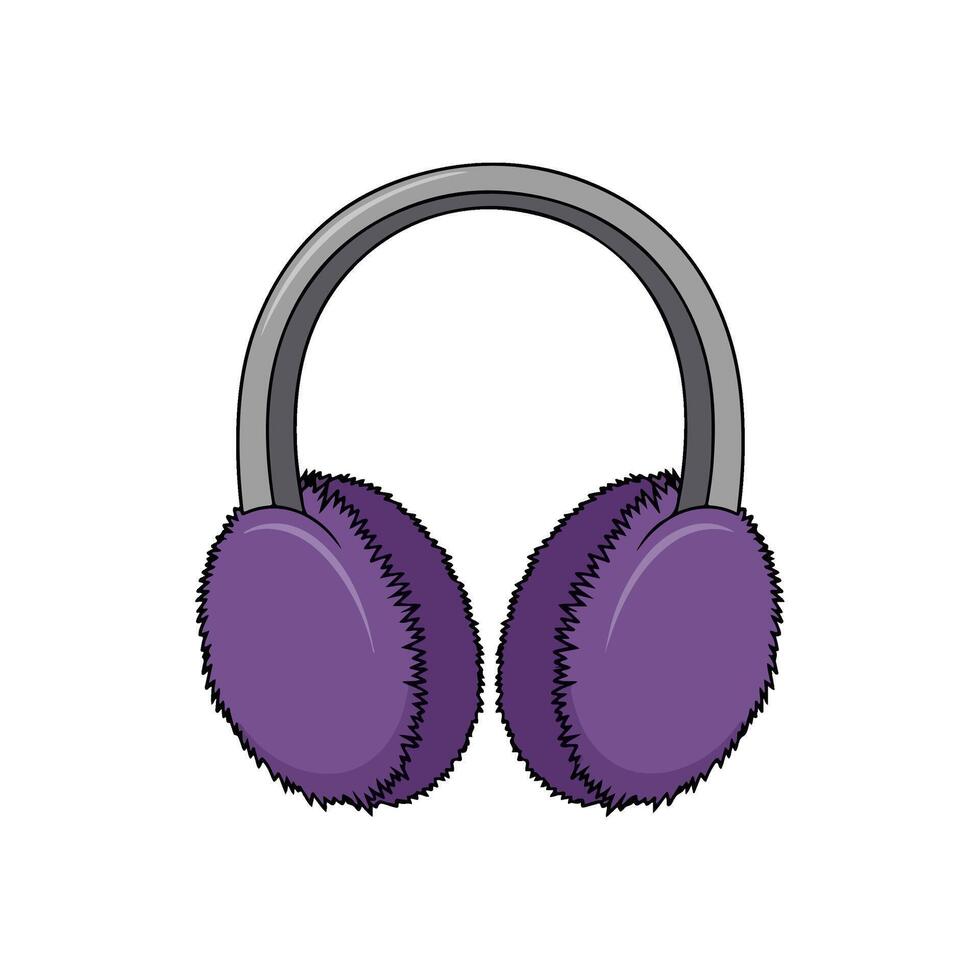 Minimalist Illustration of Deep Purple Fuzzy Earmuffs with Gray Headband on White Background vector