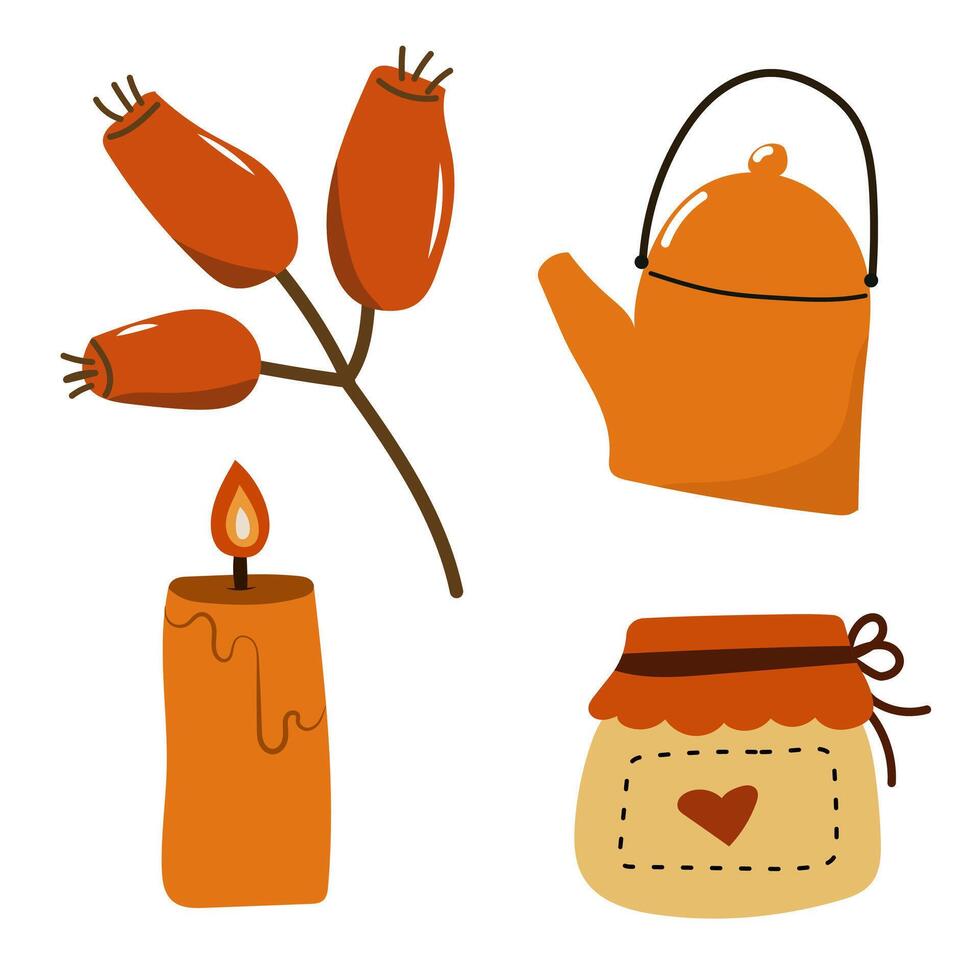 Set of autumn hand drawn elements. Cute set of autumn stickers. vector