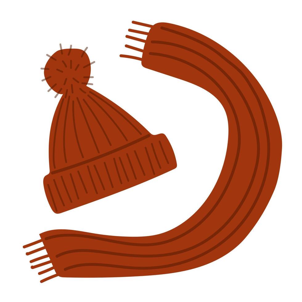 Set of scarf and hat. Knitted winter accessories. vector